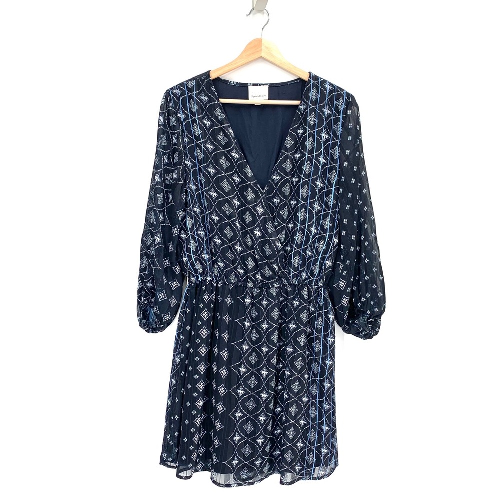 Blue Chiffon Batik-Print Navy Dress Medium Boho Layered with Love Fully Lined